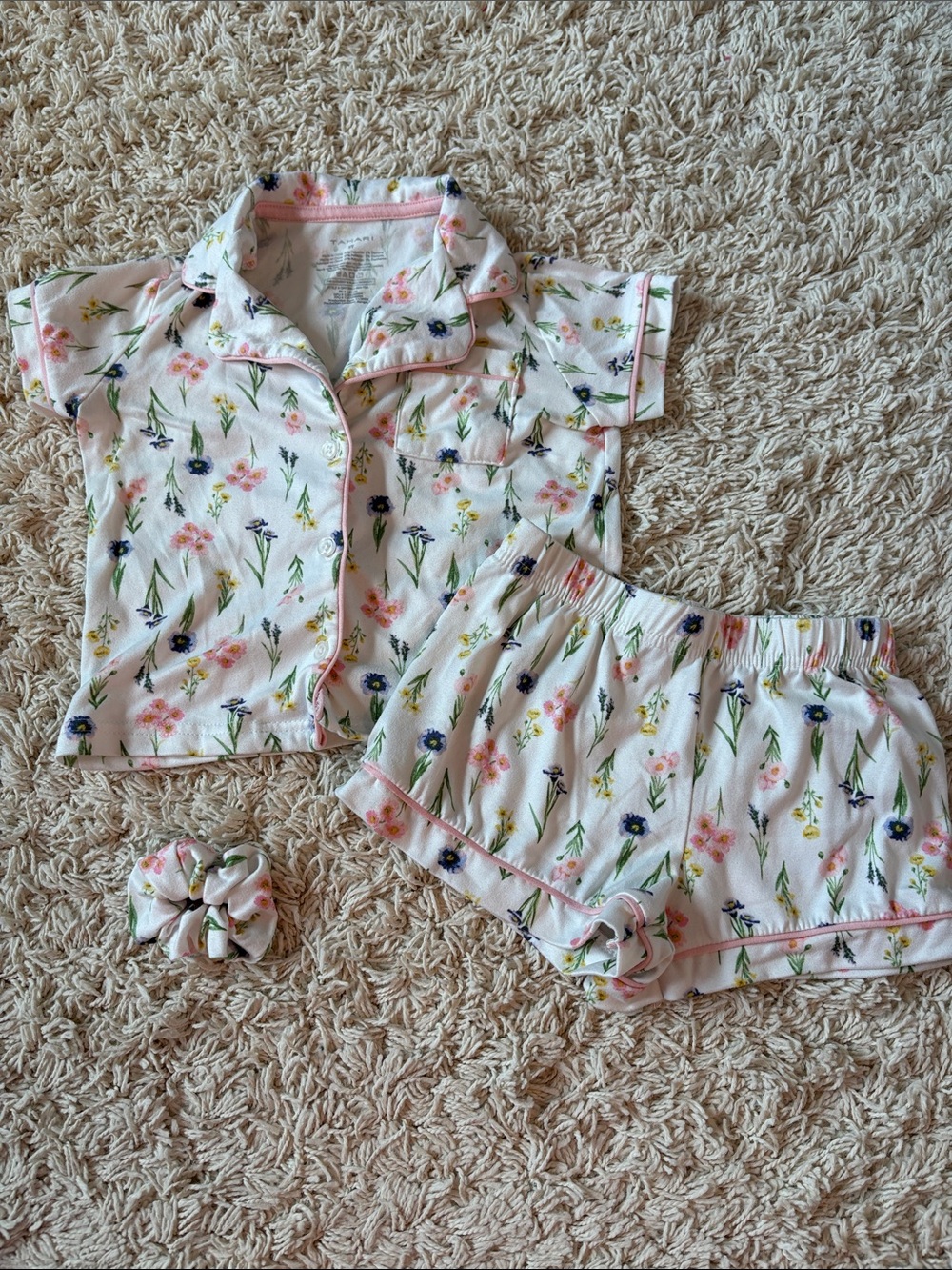 Tahari Pink Floral Pajama Set with Scrunchie